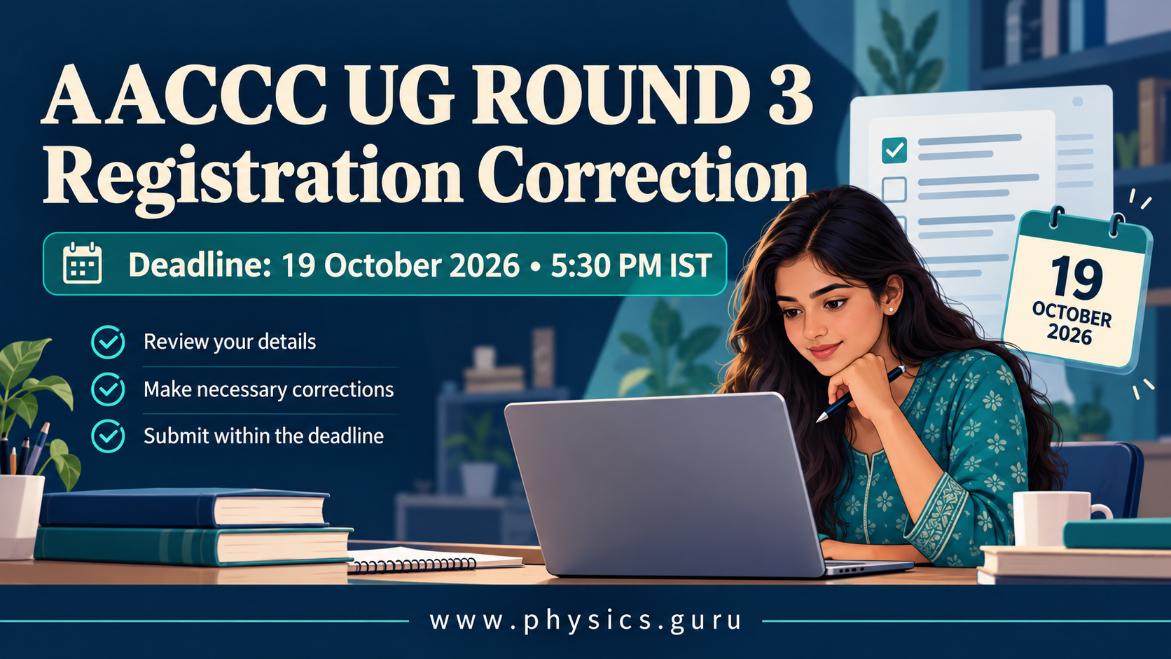 Illustration for AACCC UG Round 3 Registration Correction: 19 October 2026 Deadline and Checklist