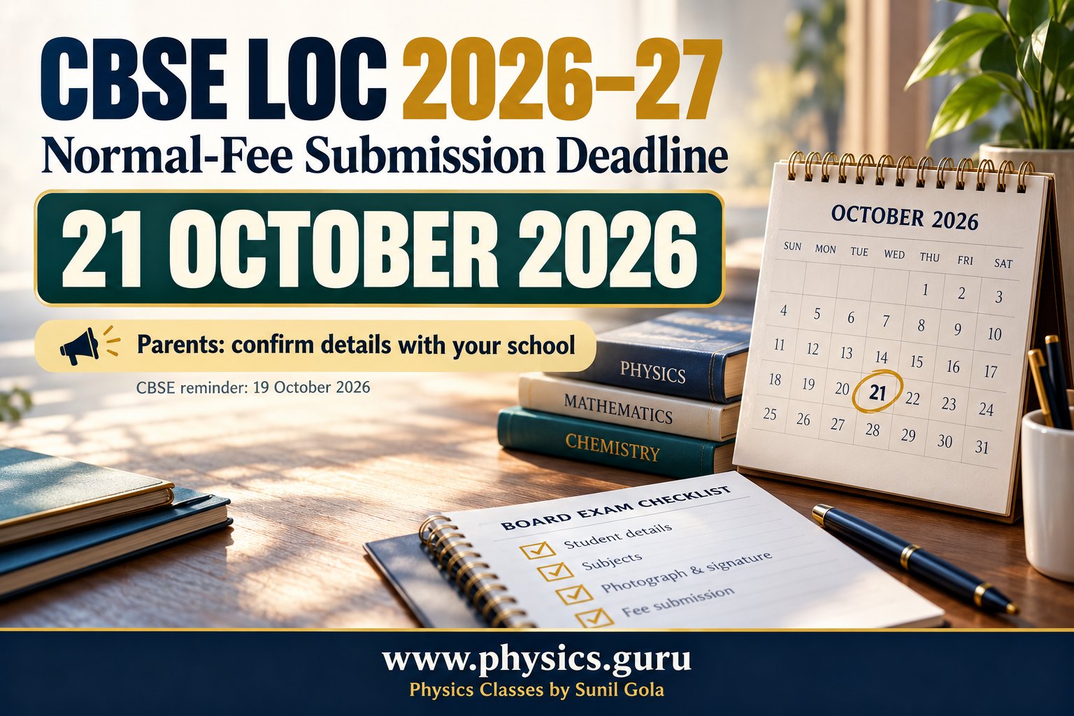 Illustration for CBSE LOC 2026–27: Normal-Fee Deadline Is 21 October
