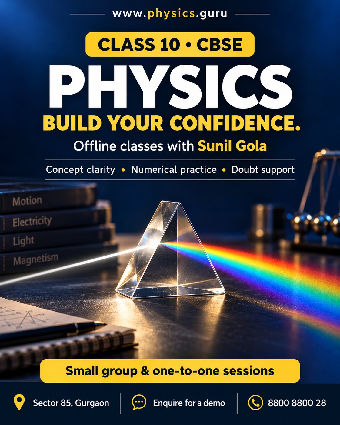 Class 10 CBSE offline Physics campaign poster with Sunil Gola contact details