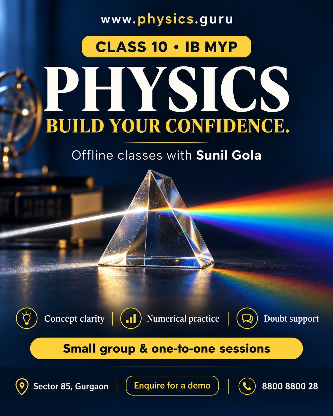 Class 10 IB MYP offline Physics campaign poster with Sunil Gola contact details