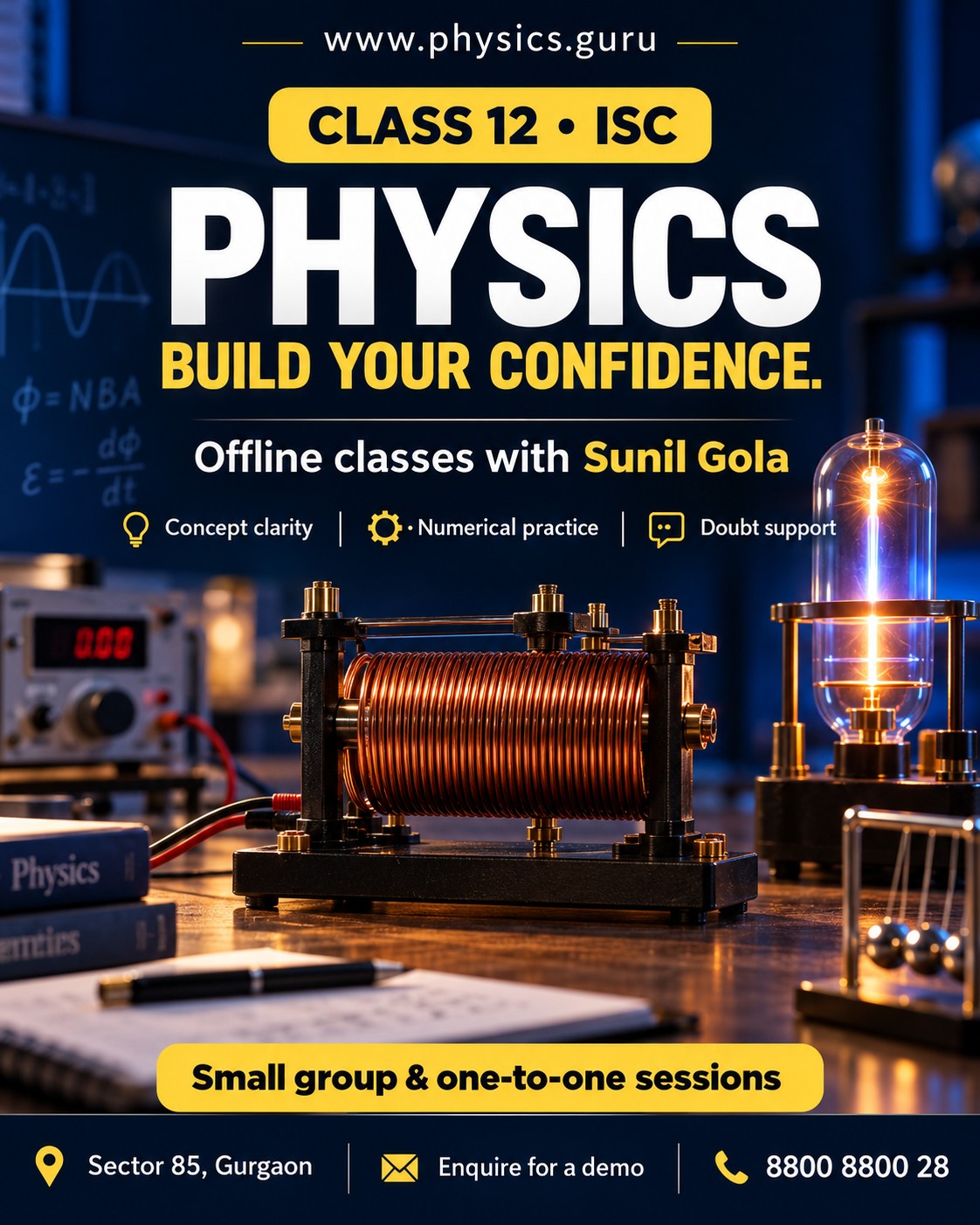 Class 12 ISC offline Physics campaign poster with Sunil Gola contact details